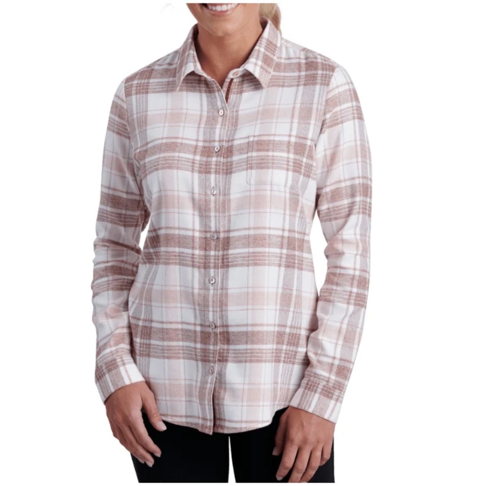 Kuhl Kamila Button Up Flannel - M - Rose Quarts Plaid women's soft fall cozy